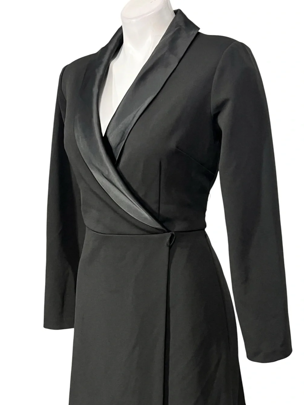 Adrianna Papell dress sz 6 Black Satin-Trim Faux Wrap tuxedo style office fall
